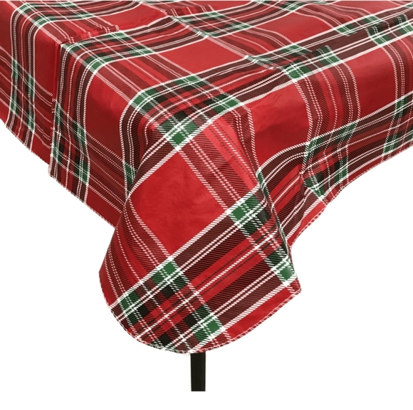 Holiday Christmas Tablecloth 52in X 90in Red Green Oblong Vinyl - Picture 3 of 5